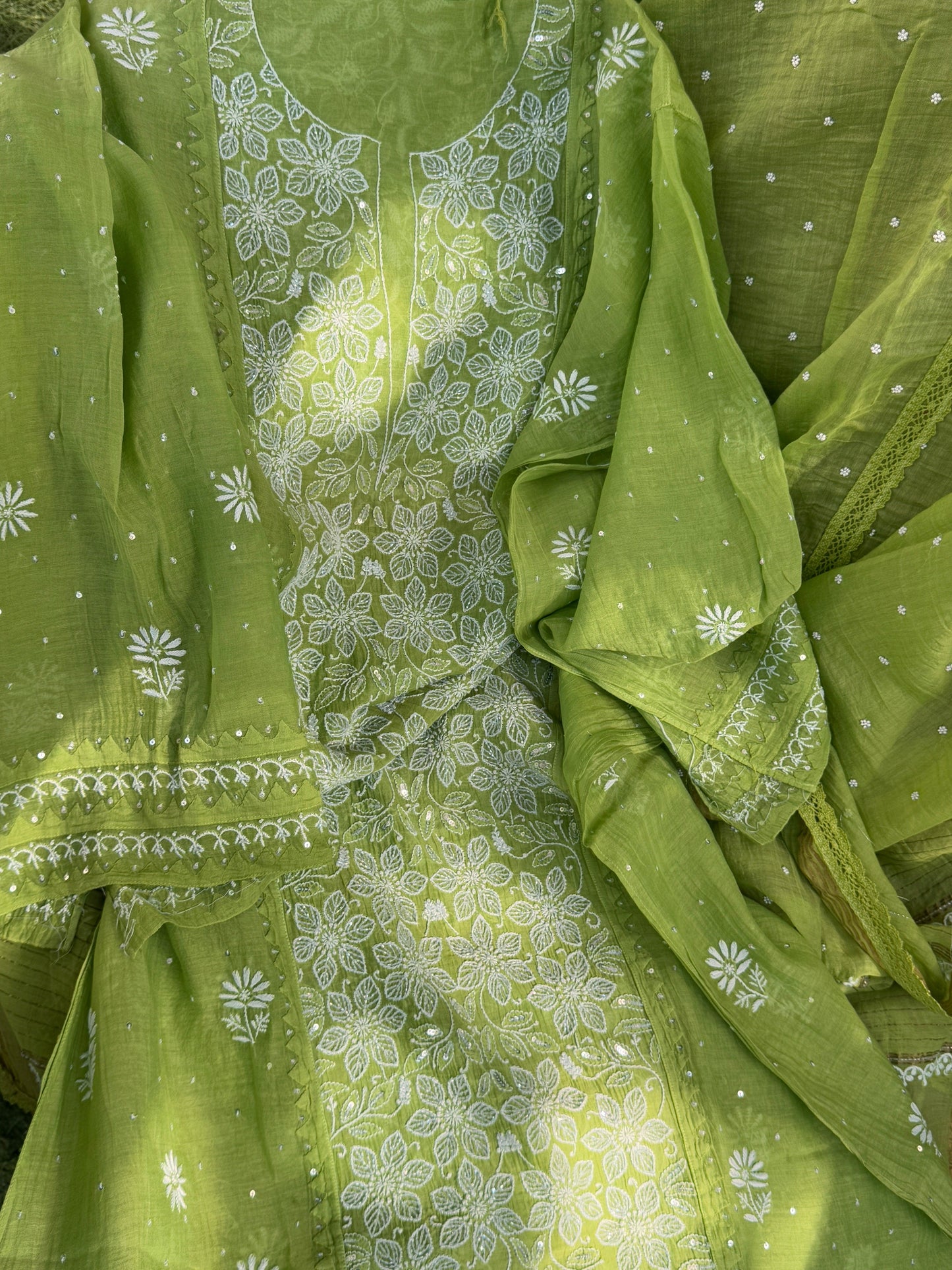 Chikankari Embroidered Mulmul Kurta and Dupatta