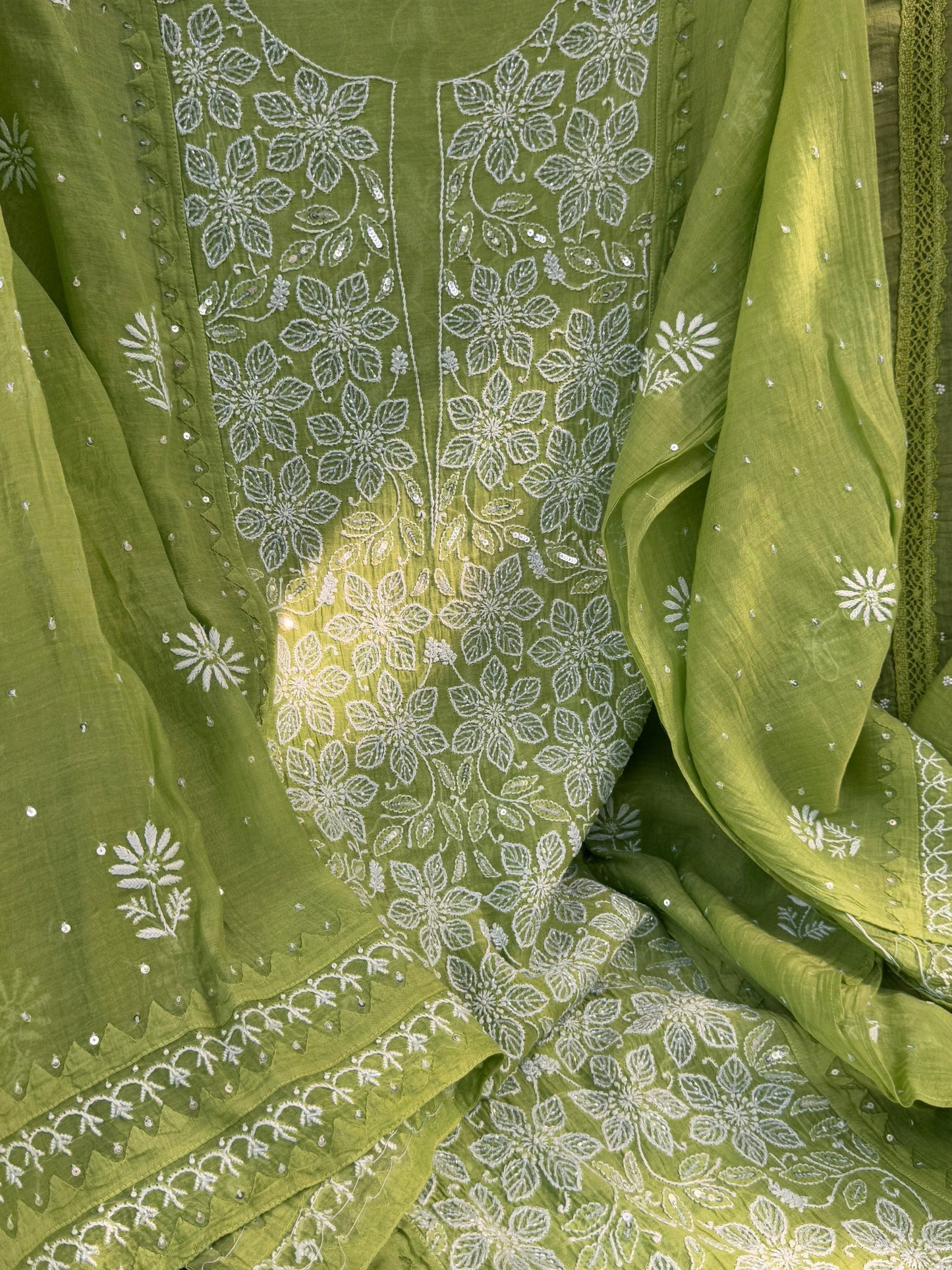 Chikankari Embroidered Mulmul Kurta and Dupatta