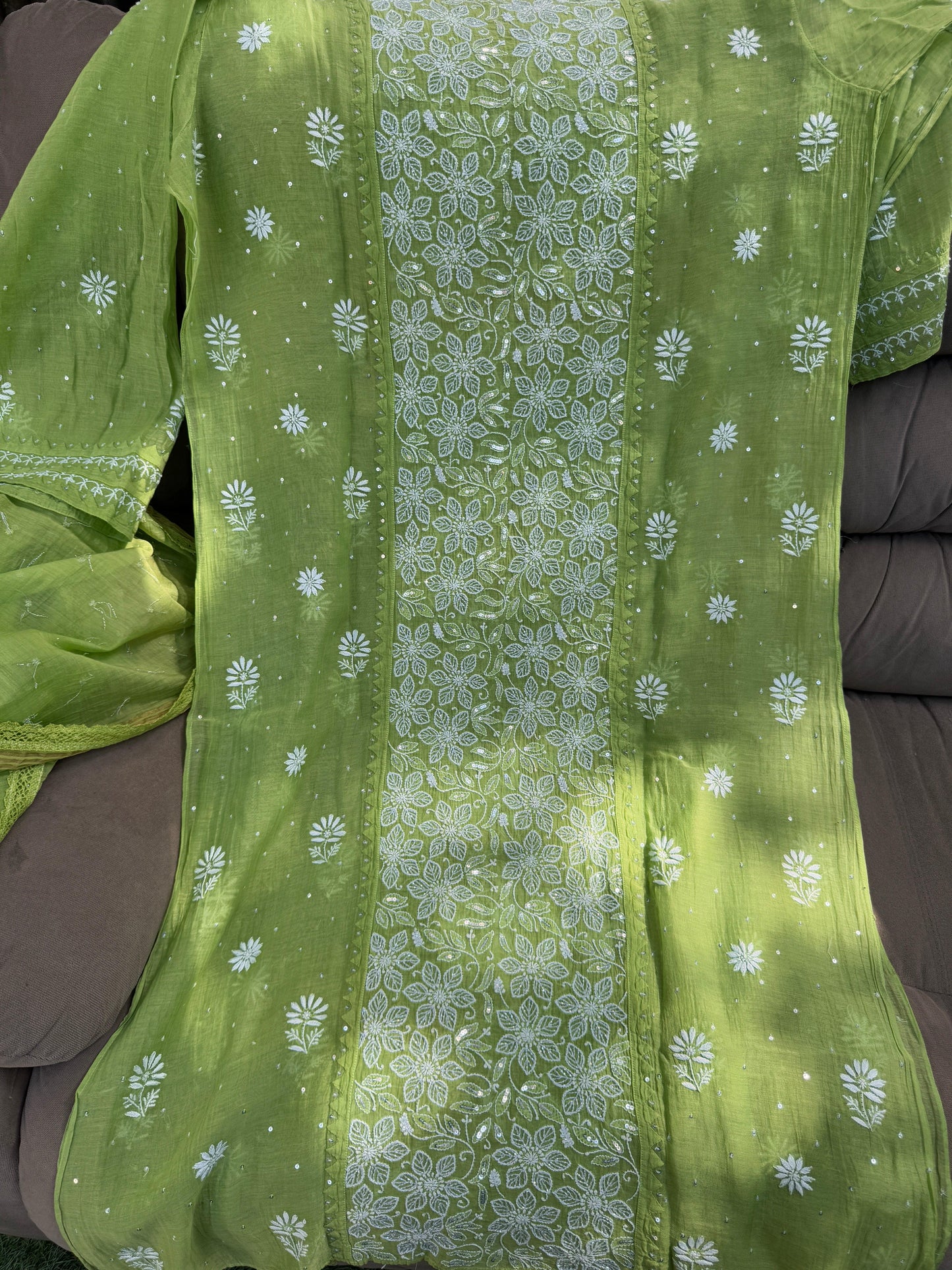 Chikankari Embroidered Mulmul Kurta and Dupatta