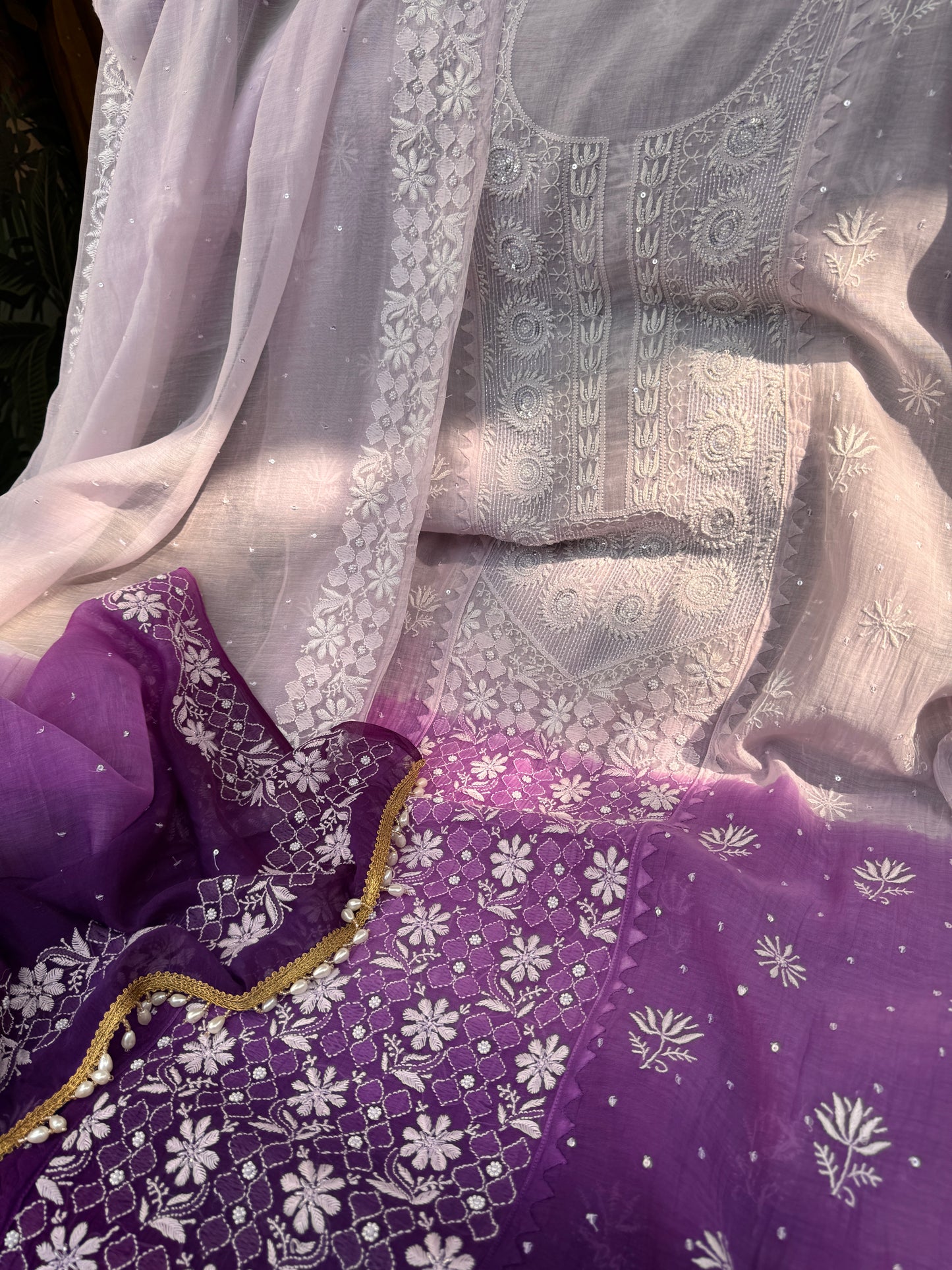 White Purple Kurta with Dupatta