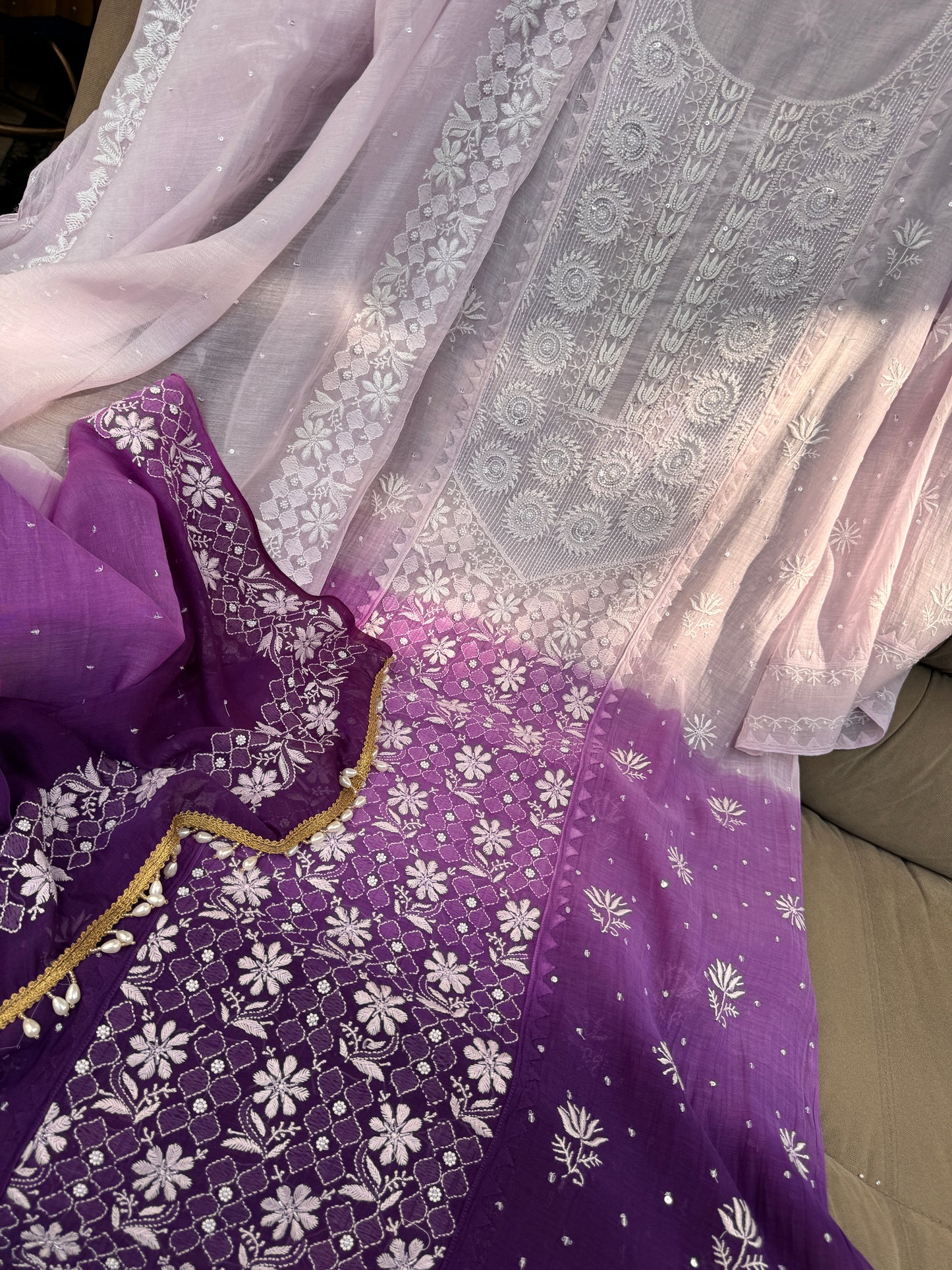 White Purple Kurta with Dupatta